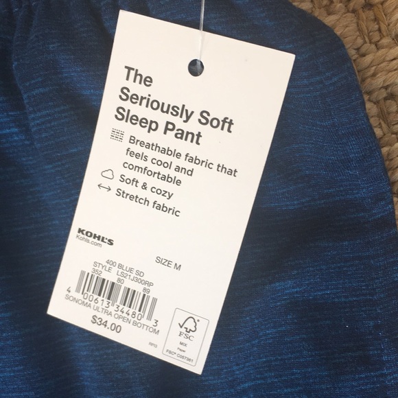 Sonoma sleep pants, medium, men’s blue, elastic and draw string waist NWT - Picture 2 of 3